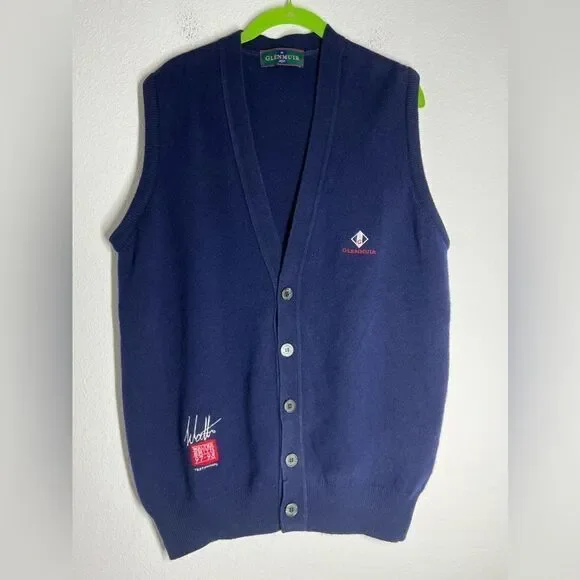 Glenmuir Pure Wool Vintage Blue Men’s Vest Button Down Size M Embroidered Logo - Picture 2 of 11